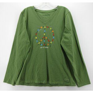 Life Is Good Top Large Shirt Crusher Tee Christmas Lights Peace Sign